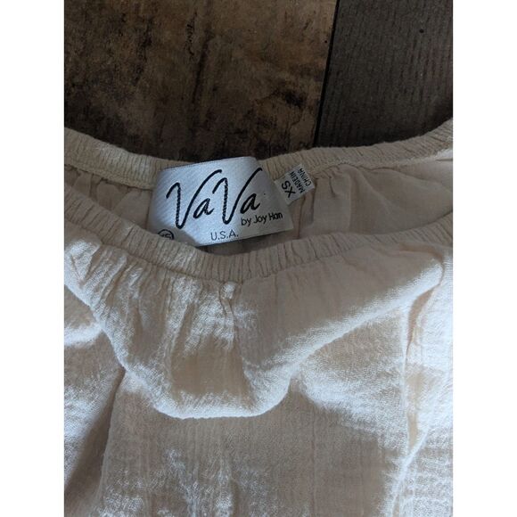 VaVa by Joy Han Boho Embroidered Bell Sleeve Dress Size XS Cream Pom Pom - Picture 2 of 4